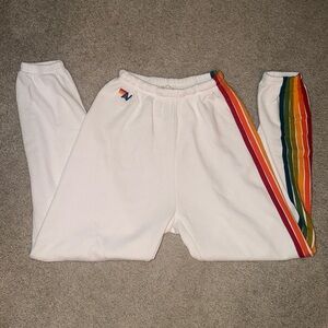Aviator Nation White 6 Stripe Sweatpants Size Large